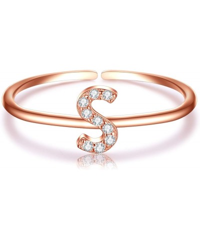 14K Rose Gold Plated Stackable Initial Letter Ring 925 Sterling Silver Alphabet Rings Fashion for Women Girls, Valentine's Da...