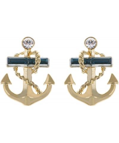 Golden Tone Blue Clear Crystal Rhinestones Nautical Anchor Stud Earrings Gold $10.35 Earrings