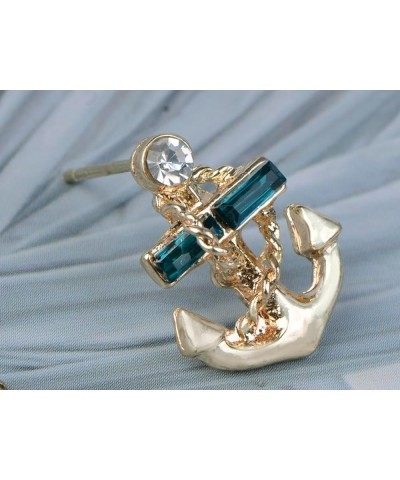 Golden Tone Blue Clear Crystal Rhinestones Nautical Anchor Stud Earrings Gold $10.35 Earrings