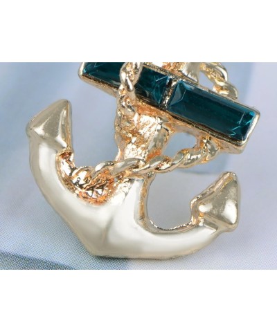 Golden Tone Blue Clear Crystal Rhinestones Nautical Anchor Stud Earrings Gold $10.35 Earrings