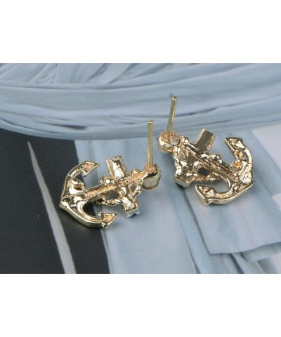 Golden Tone Blue Clear Crystal Rhinestones Nautical Anchor Stud Earrings Gold $10.35 Earrings