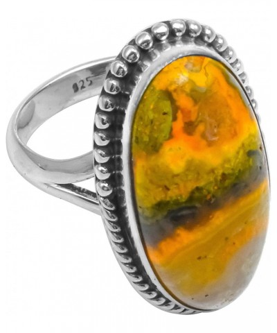 Natural Oval Shape Bumble Bee Jasper Solid 925 Sterling Silver Beaded Split Shank Ring For Women & Girls $20.39 Rings