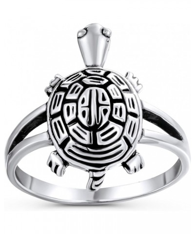 Nautical Hawaii Vacation BFF Friendship Three Best Friends Family Sea Turtle Ring Band For Women Oxidized .925 Sterling Silve...