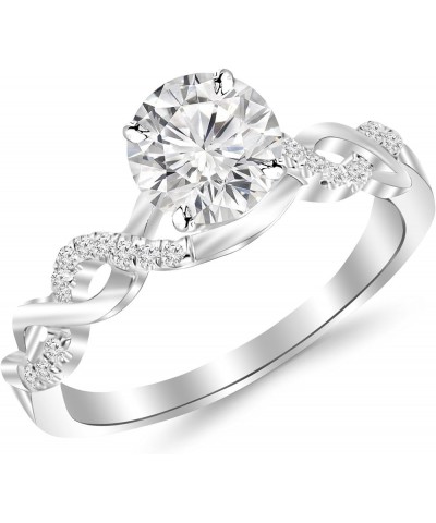 0.63 Carat Twisting Infinity Gold and Diamond Split Shank Pave Set Diamond Engagement Ring 14K White Gold with a 0.5 Carat Ro...