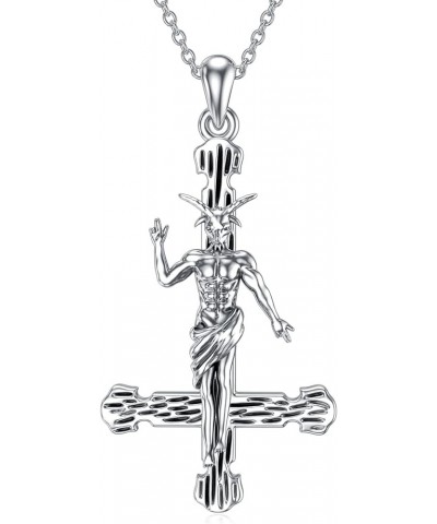 Cross Necklace for Men Sterling Silver Lion/Satanic/Crucifix/Ankh Protection Necklace Amulet Jewelry Gifts for Men Women with...