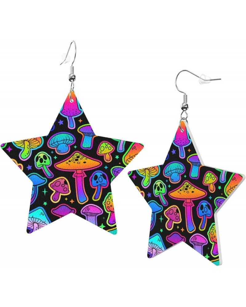 Leather Earrings for Women Girls,Lightweight Star Shape Dangle Earrings,Gift for Women Magic Mushroom $6.50 Earrings