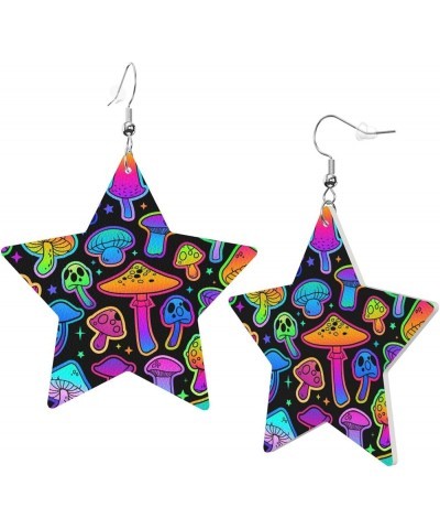 Leather Earrings for Women Girls,Lightweight Star Shape Dangle Earrings,Gift for Women Magic Mushroom $6.50 Earrings