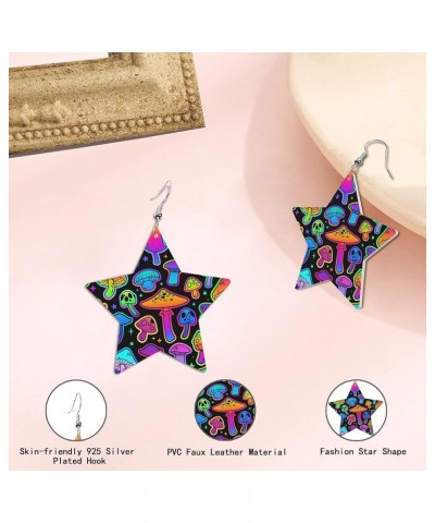 Leather Earrings for Women Girls,Lightweight Star Shape Dangle Earrings,Gift for Women Magic Mushroom $6.50 Earrings