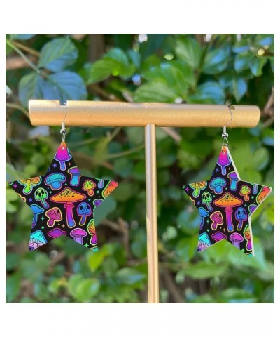 Leather Earrings for Women Girls,Lightweight Star Shape Dangle Earrings,Gift for Women Magic Mushroom $6.50 Earrings