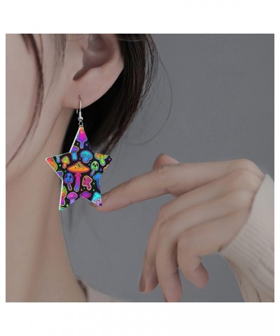 Leather Earrings for Women Girls,Lightweight Star Shape Dangle Earrings,Gift for Women Magic Mushroom $6.50 Earrings