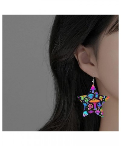 Leather Earrings for Women Girls,Lightweight Star Shape Dangle Earrings,Gift for Women Magic Mushroom $6.50 Earrings