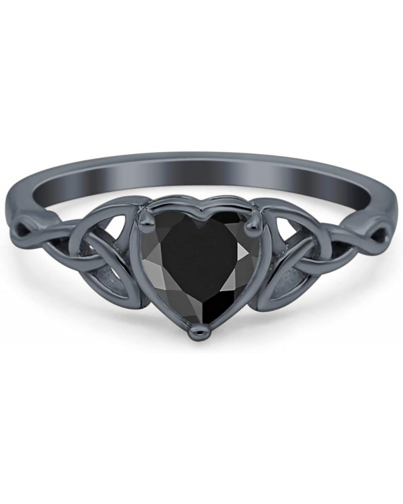 Heart Celtic Art Deco Wedding Engagement Bridal Promise Ring Simulated Cubic Zirconia 925 Sterling Silver Black Tone, Simulat...