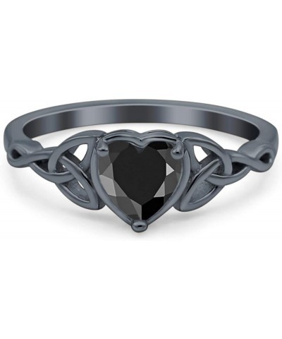 Heart Celtic Art Deco Wedding Engagement Bridal Promise Ring Simulated Cubic Zirconia 925 Sterling Silver Black Tone, Simulat...