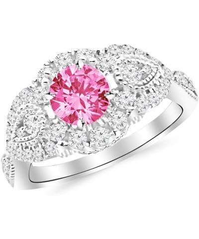 1.5 Carat 14K White Gold Designer Halo Milgrain Diamond Engagement Ring with a 0.75 Carat Natural Pink Sapphire Center (Heirl...