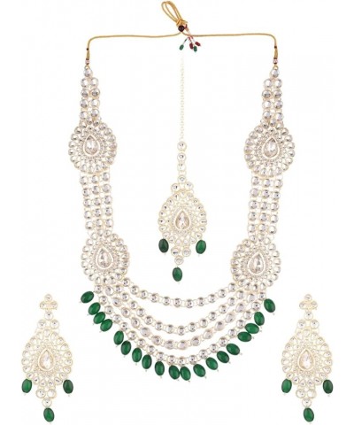 Indian Crystal Rhinestone Choker Neckalce Earrings Maangtikka Wedding Bridal Jewelry Set for Women Green 1 $15.80 Jewelry Sets