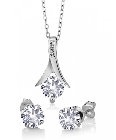 925 Sterling Silver White Created Sapphire and White Diamond Pendant and Earrings Jewelry Set For Women (3.65 Cttw, with 18 I...