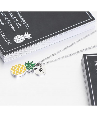 Pineapple Gift Initial Charm Necklace with Message Card Be a Pineapple Stand Tall Wear a Crown Inspirational Gift for Women G...