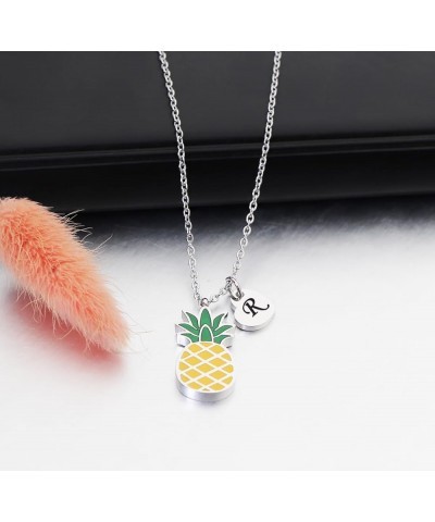 Pineapple Gift Initial Charm Necklace with Message Card Be a Pineapple Stand Tall Wear a Crown Inspirational Gift for Women G...