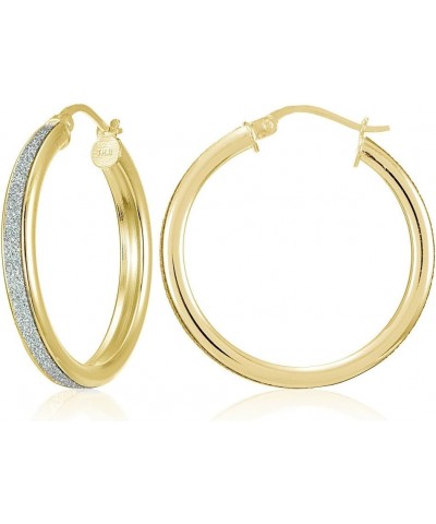 Sterling Silver Glitter Round Hoop Earrings, 15mm-30mm 30mm-Yellow Gold Flashed Silver $17.35 Earrings