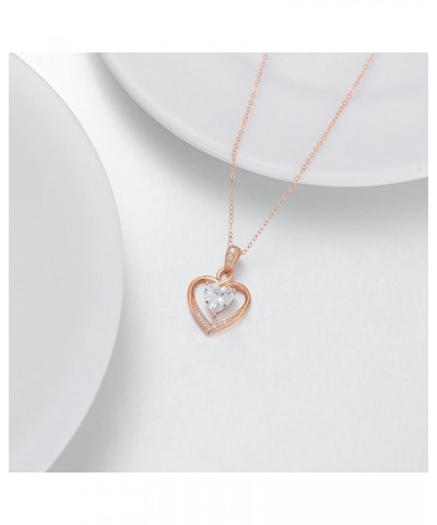 Classic 14K Gold Heart Necklace for Women, Dainty Gold Love Heart Pendant with Sparkling Created Diamond Forever Love Jewelry...