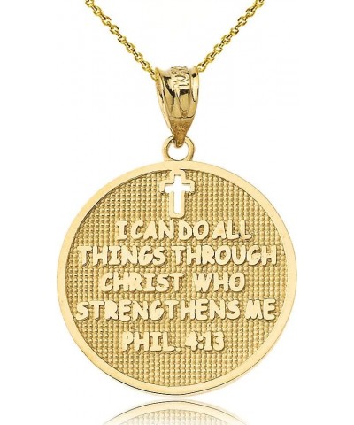 Philippians 4:13 | I Can Do All Things Through Christ Who Strengthens Me Pendant Necklace in Solid 14k Yellow Gold 18.0 Inche...