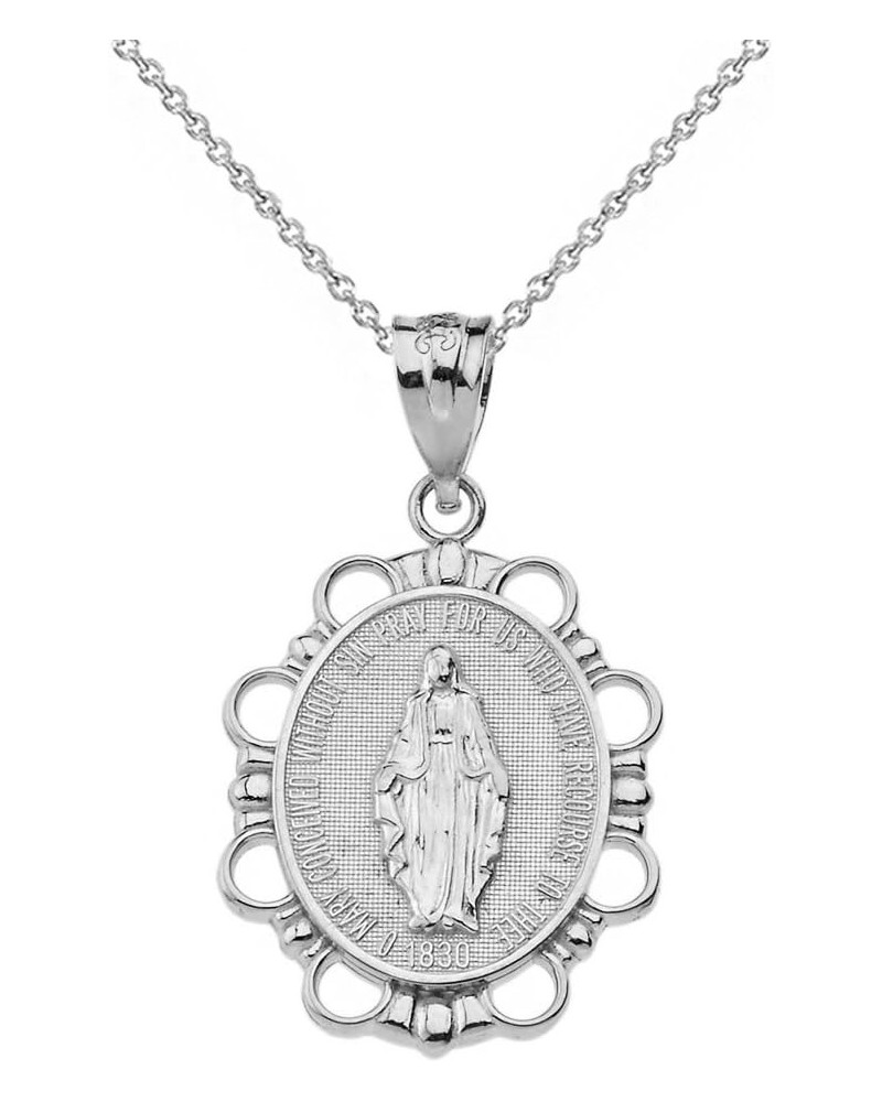 10k White Gold Miraculous Medal Of Blessed Virgin Mary Pendant Necklace (Small) 20.0 Inches $119.99 Necklaces