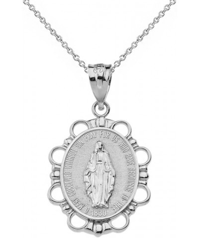 10k White Gold Miraculous Medal Of Blessed Virgin Mary Pendant Necklace (Small) 20.0 Inches $119.99 Necklaces