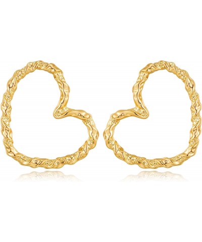 Gold Twisted Heart Hoop Stud Earrings Hollow Heart Dangle Earrings for Women $9.53 Earrings