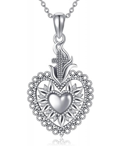 Mexican Sacred Heart of Jesus Necklace 925 Sterling Silver Double Heart Necklaces for Girls Love Heart Pendant for Women $23....