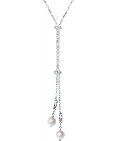 Sterling Silver Pearl Lariat Necklace Long Necklace for Women Pearl Y Necklace for Women $24.18 Necklaces