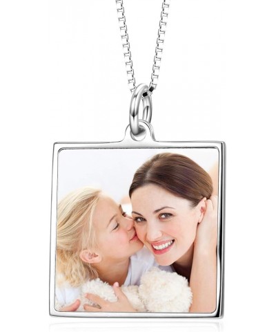 Full Color Photo Picture Personalized Necklace Custom Etched Dog Tag Image Pendant with Message Name square/white-gold-plated...