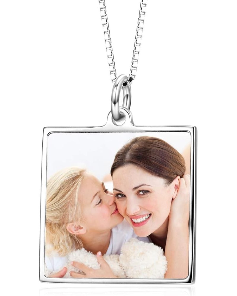 Full Color Photo Picture Personalized Necklace Custom Etched Dog Tag Image Pendant with Message Name square/white-gold-plated...