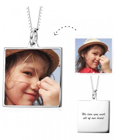 Full Color Photo Picture Personalized Necklace Custom Etched Dog Tag Image Pendant with Message Name square/white-gold-plated...