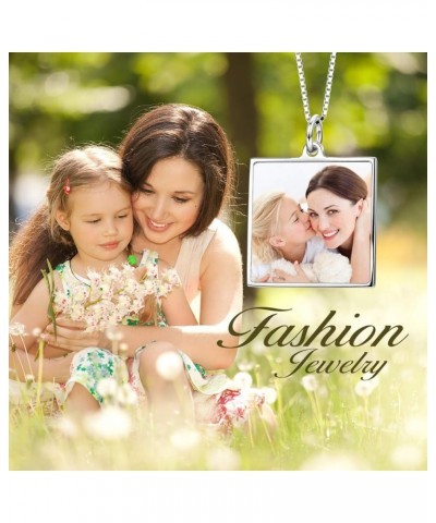 Full Color Photo Picture Personalized Necklace Custom Etched Dog Tag Image Pendant with Message Name square/white-gold-plated...