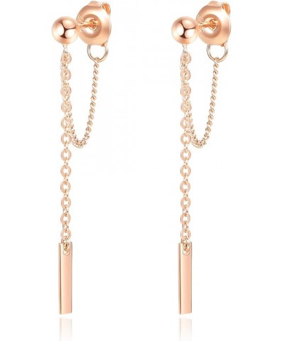 925 Sterling Silver Bar Earrings with Hanging Chain Dangle Earrings Rose gold $10.75 Earrings