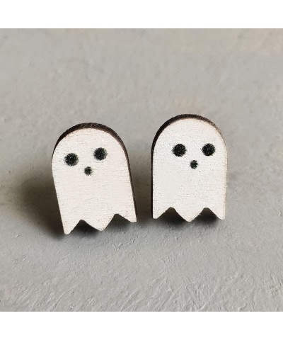 4 Pairs Cute Halloween Ghost Pumpkin Bat Stud Earrings Bulk Vampire Teeth Handmade Wooden Printed for Women Girls Funny Party...