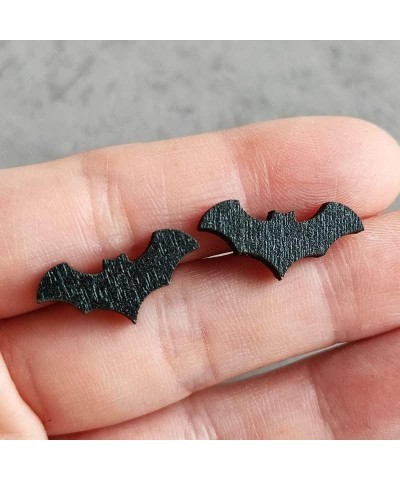 4 Pairs Cute Halloween Ghost Pumpkin Bat Stud Earrings Bulk Vampire Teeth Handmade Wooden Printed for Women Girls Funny Party...