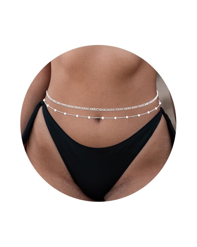 2PCS 18K Gold/Silver Plated Waist Chains Pearl CZ Belly Body Chain for the Waist Sexy Bikini Layered Waist Chain Jewelry for ...