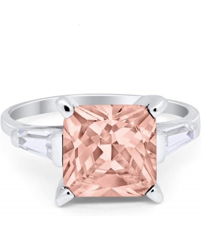 Wedding Engagement Ring Princess Cut Baguette Simulated CZ 925 Sterling Silver Simulated Morganite CZ $15.95 Rings