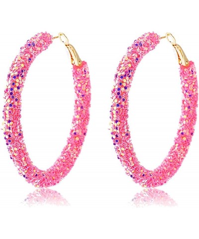 Bohemian Shiny Glitter Sequins Hoop Earrings Wrapped Gold Plated Circle Statement Rhinestone Dangle Drop Earrings for Women G...