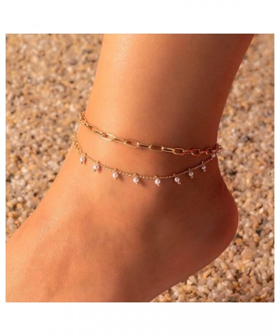 3Pcs Anklet Bracelets for Women Adjustable Boho Beach Crystal Gold Layered Beach Anklet Set Girls Cuban Link Foot Chain Jewel...