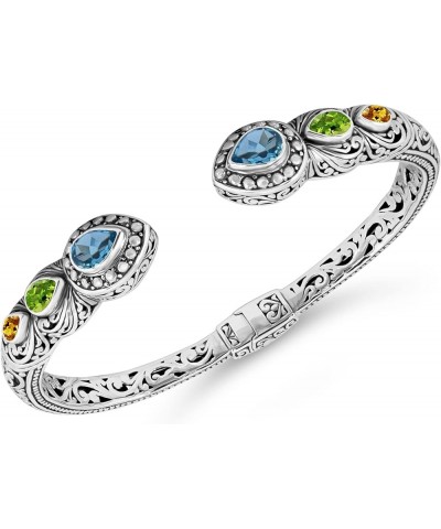 Sterling Silver 925 with Gemstones Bali Filigree Cuff Bracelet Silver 925/Swiss Blue Topaz, Peridot & Citrine DHK3226 Medium ...