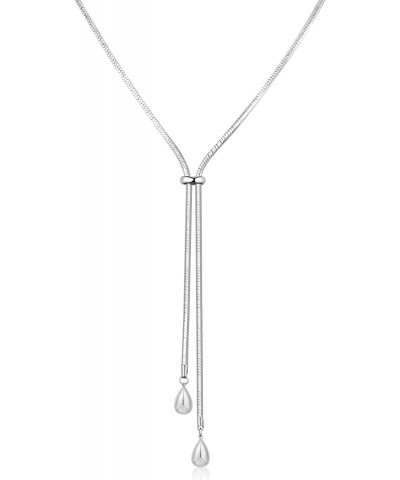 Shiny Silver Long Y-shaped Necklace For Women Faceted Square Snake Chain Necklaces With Smooth Slider Adjustable Necklaces $1...