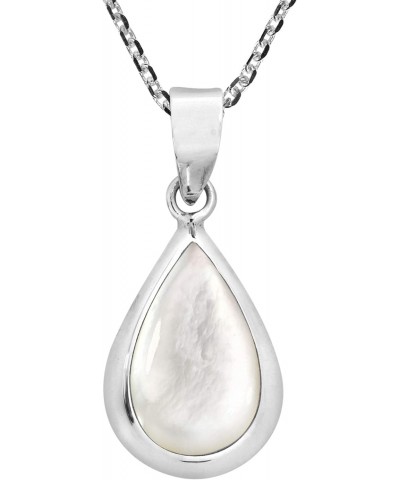 Simply Elegant Teardrop Mother of Pearl Inlay .925 Sterling Silver Necklace | Classic Necklace Jewelry for Women | Jewelry Gi...