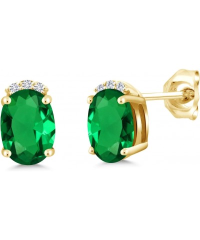 18K Yellow Gold Plated Silver Green Simulated Emerald and White Lab Grown Diamond Earrings For Women (1.26 Cttw, Oval 7X5MM) ...