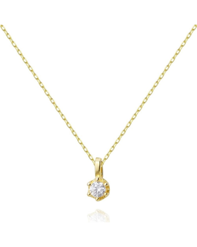 Tiny Cubic Zirconia Pendant Necklace for Women 14K Gold Plated Sterling Silver Pendant Necklaces, 17.5 inch with Adjustable S...