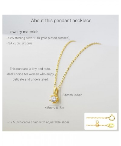 Tiny Cubic Zirconia Pendant Necklace for Women 14K Gold Plated Sterling Silver Pendant Necklaces, 17.5 inch with Adjustable S...