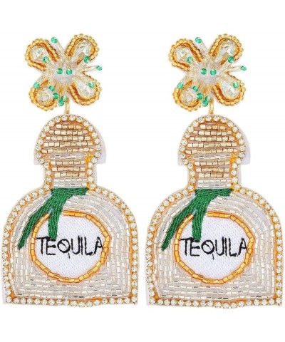 Tequila Earrings for Women, Big Earrings Handmade Bottle Flowers Beaded Bride Wedding Rhinestone Earrings Dangling Tequila $1...