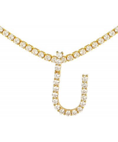 Simulated Diamond Initial Necklace, 18K Gold Plated Cubic Zirconia Tennis Choker Chain 16" with A-Z Alphabet Letter Pendant, ...