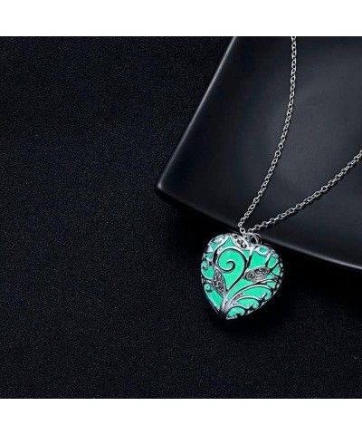 Glow in The Dark Necklace for Women Photo Locket Vintage Fluorescence Heart Necklace Pendant Jewelry Floating Charm Gifts Blu...